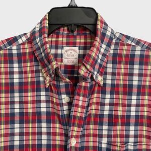 Brooks Brothers Button Down Original Polo Shirt Men's M Plaid Cotton Coastal